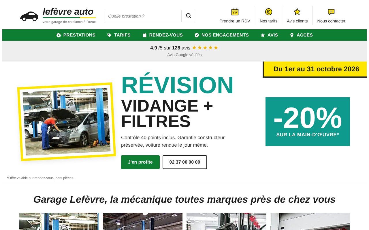 Exemple de site réalisé par Créawan pour un garage